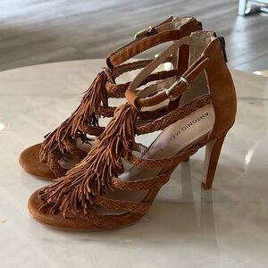 Antonio Melanie Suede Fringe Strappy Heels.